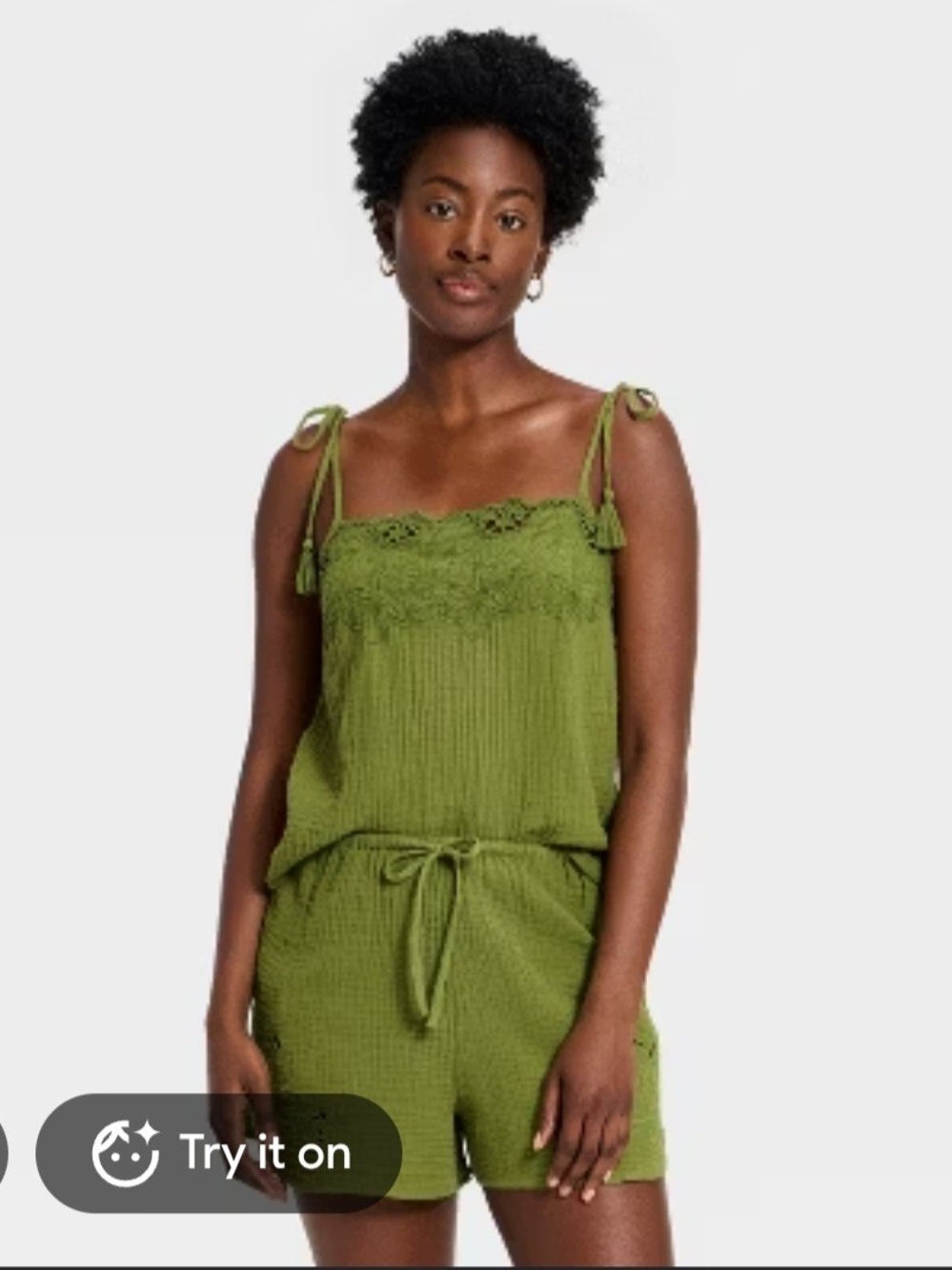 Universal Thread Olive Green Crochet-Trim Tie-Shoulder Camisole